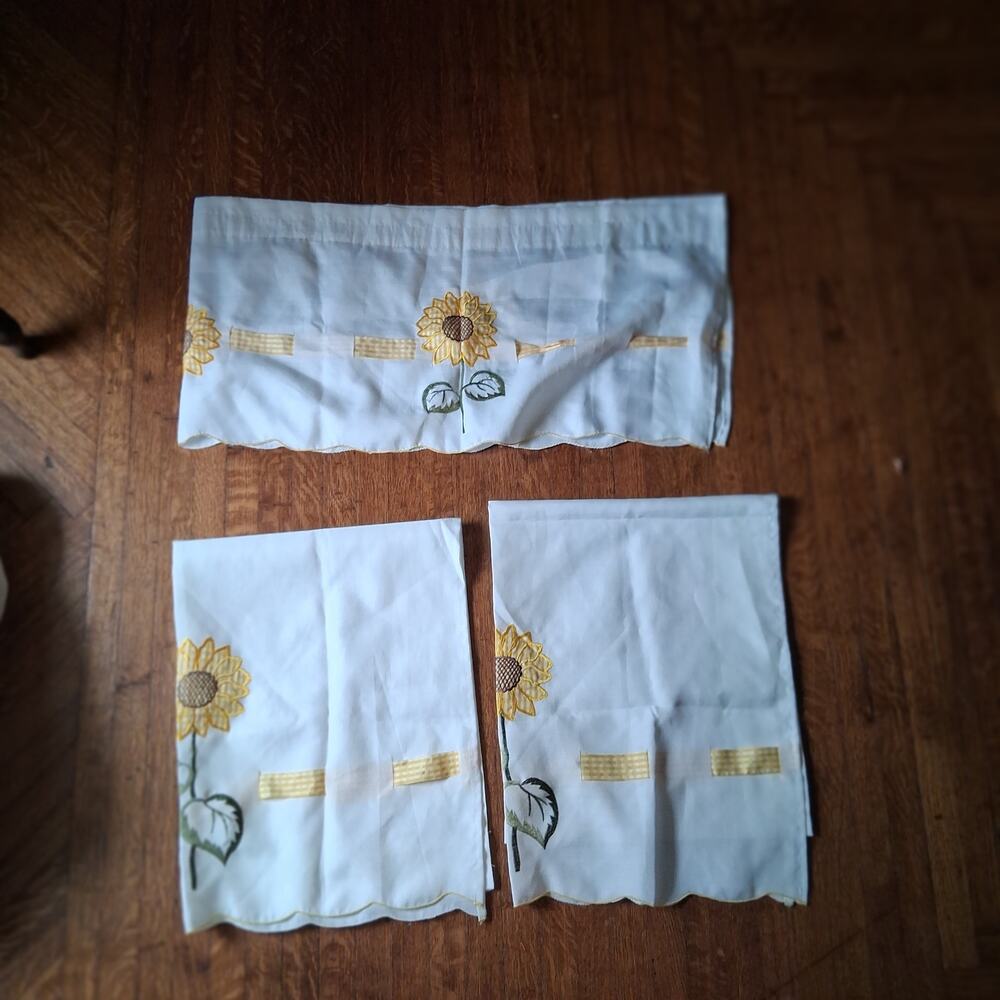 vintage sunflower curtains 3 pieces valance cafe curtains white yellow gingham